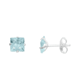 BRINCO ZIRCONIA QUADRADO AZUL CLARO 6MM - New prata e cia