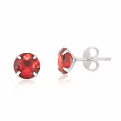 BRINCO ZIRCONIA REDONDO VERMELHO 8MM - New prata e cia