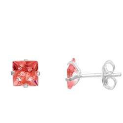 BRINCO ZIRCONIA QUADRADO VERMELHO 10MM - New prata e cia