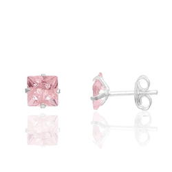 BRINCO ZIRCONIA QUADRADO ROSA 5MM - New prata e cia