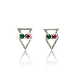 BRINCO TRIANGULO DUPLO COM ZIRCONIA COLORIDA - New prata e cia