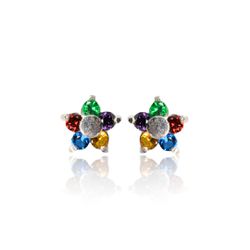 BRINCO FLORZINHA ZIRCONIA COLORIDA - New prata e cia