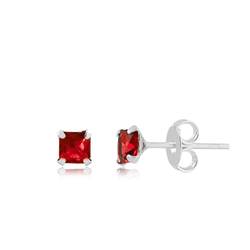 BRINCO ZIRCONIA QUADRADO VERMELHO 4MM - New prata e cia
