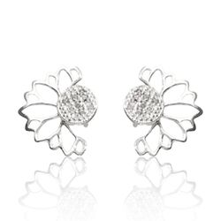 BRINCO MEIA FLOR COM ZIRCONIA - New prata e cia