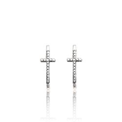BRINCO EAR HOOK ENVELHECIDO CRUZ - New prata e cia