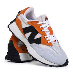 New Balance 327 Cinza com Laranja - Couro - 327L - Distribuidora New Vitie 