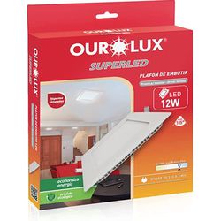 Plafon Embutido Led Quadrado 12W 6400K - Ourolux - Nicolucci