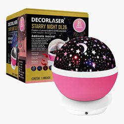 LUMINARIA ABAJUR PROJETOR ESTRELAS LED RGB DECORLA... - Nicolucci