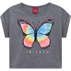 Blusa Kyly Feminina Infantil 4-6-8 - Cropped Cinza... - Nilza Baby Kids