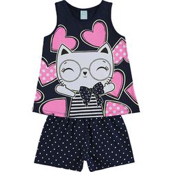 Pijama Kyly Infantil Feminino 4-6-8 Marinho com Ne... - Nilza Baby Kids