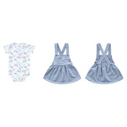 Salopete com Body Kiko Baby Bebê Feminina P-M-G Az... - Nilza Baby Kids