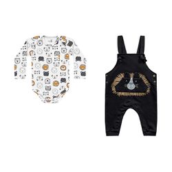 Jardineira com Body Manga Longa Kiko Baby Bebê Mas... - Nilza Baby Kids