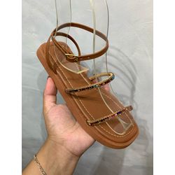 Rasteirinha Meio Plataforma Marrom Pedraria Colors - Nina Store Multimarcas