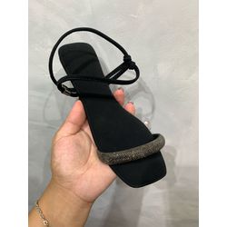 Rasteirinha Preta Brilhosa - Nina Store Multimarcas