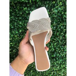 Rasteirinha Strass Branco - Nina Store Multimarcas