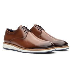 Sapato Casual Derby Premium Liso em Couro - Marrom... - NINE4 STORE