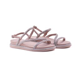 Sandália Rasteira Birken Tiras Finas Strass Brilha... - NINE4 STORE