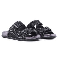 Sandália Birken Rasteira Manta Pedraria Strass Bri... - NINE4 STORE