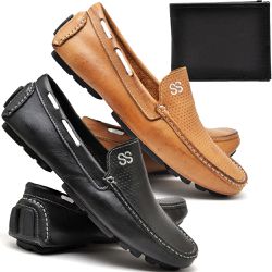 Kit 2 Pares Mocassim Drive Masculino Casual Em Cou... - NINE4 STORE