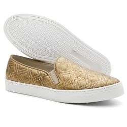 Tênis Slip On Iate Casual Feminino Em Couro - Ouro... - NINE4 STORE