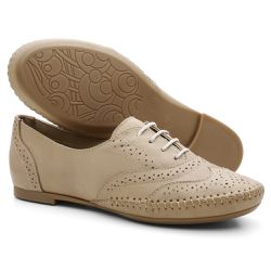 Sapato Oxford Feminino Em Couro Comfort - Bege - 1... - NINE4 STORE