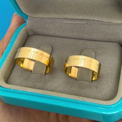 Par de Alianças Casamento Ouro 18k Amarelo 7mm Qua... - Nosso Sentimento
