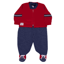 Macacão azul e vermelho com colete Sonho Mágico - ... - Novelinhos Moda Infantil