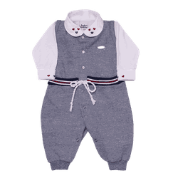 Macacão azul/mescla com body branco Sonho Mágico -... - Novelinhos Moda Infantil