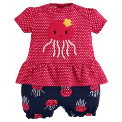 Romper bebê vermelho poá e àgua viva Kyly - 385 - Novelinhos Moda Infantil