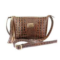 Bolsa Pequena Transversal em Couro Croco Caramelo ... - OLIVERMOUR