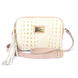 Bolsa Transversal Couro Legitimo Creme Croco Olive... - OLIVERMOUR