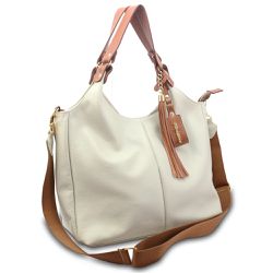 Bolsa Hobo Couro Legitimo Off White com Whisky - 1... - OLIVERMOUR