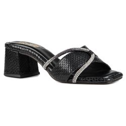 Sandália Salto Mule Grazia Tira Strass Snake Preto... - ORCADE