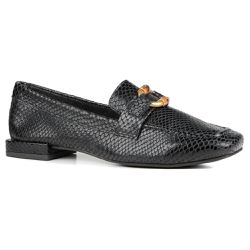 Mocassim Loafer Rebecca Snake Bambu Preto - 99168 - ORCADE