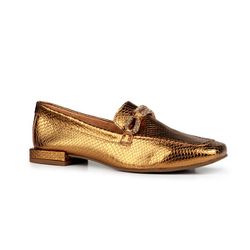 Mocassim Loafer Rebecca Orcade Brilho Snake Bronze... - ORCADE