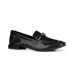 Mocassim Loafer Rebecca Orcade Brilho Snake Preto ... - ORCADE