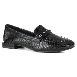 Mocassim Loafer Rebecca Orcade Studs Snake Preto -... - ORCADE