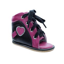 Dennis Brown sapatilha em couro rosa pink e preto ... - Orthocalce Baby & Kids