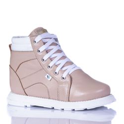 Botinha Neurofuncional cano alto em couro begê e b... - Orthocalce Baby & Kids