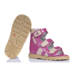 Sandália cano alto 3 velcros em couro pink e bege ... - Orthocalce Baby & Kids