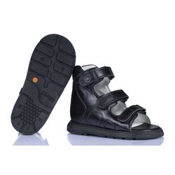 Sandália cano alto 3 velcros em couro preto - PC30... - Orthocalce Baby & Kids