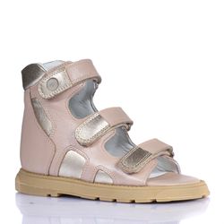 Sandália cano alto 3 velcros em couro bege e glacê... - Orthocalce Baby & Kids