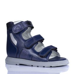Sandália cano alto 3 velcros em couro azul marinho... - Orthocalce Baby & Kids