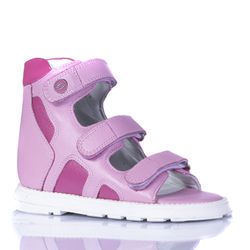 Sandália cano alto 3 velcros em couro rosa bebê e ... - Orthocalce Baby & Kids