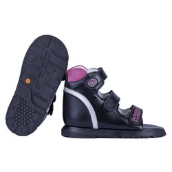 Sandália cano alto 3 velcros couro preto pink e pr... - Orthocalce Baby & Kids