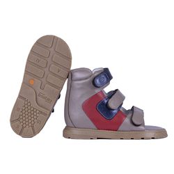 Sandália cano alto 3 velcros couro capuccino verme... - Orthocalce Baby & Kids