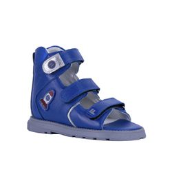 Sandália cano alto 3 velcros couro azul com foguet... - Orthocalce Baby & Kids