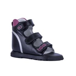 Sandália cano alto 3 velcros couro preto pink e pr... - Orthocalce Baby & Kids