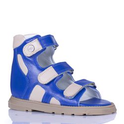 Sandália cano alto 3 velcros em couro azul bic e b... - Orthocalce Baby & Kids