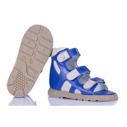 Sandália cano alto 3 velcros em couro azul bic e b... - Orthocalce Baby & Kids